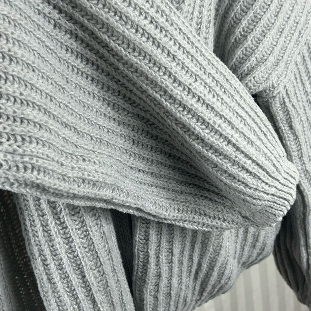 SHEIN Gray Balloon Sleeve Open Front Cardigan Sweater Large Knit Cozy EUC - Picture 6 of 11